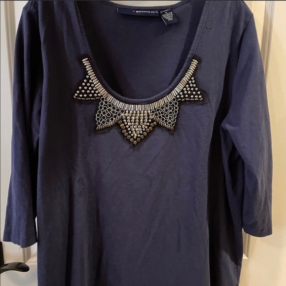 Denim 24/7 Tops - Denim 24/7 Studded Neckline Shirt Size 1X Navy